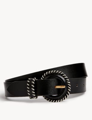 

Womens M&S Collection Leather Circle Buckle Whipstitch Jeans Belt - Black, Black