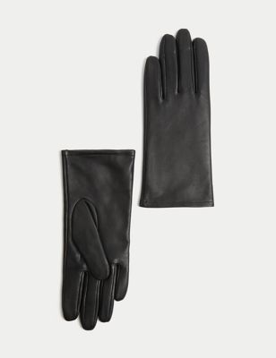 M&S Womens Leather Warm Lined Gloves - Black, Black