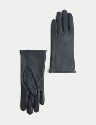 M&S Womens Leather Warm Lined Gloves - Navy, Navy,Chocolate