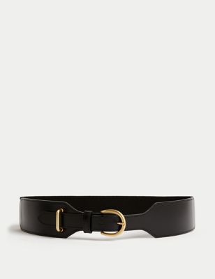 M&S Women's Leather Elastic Waist Belt - Black, Black