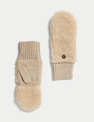 Fluffy Knitted Cuff Mittens