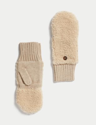 

Womens M&S Collection Fluffy Knitted Cuff Mittens - Camel, Camel