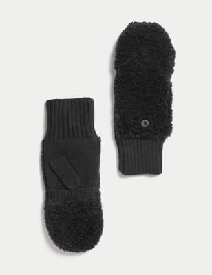 

Womens M&S Collection Fluffy Knitted Cuff Mittens - Black, Black