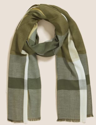 

Womens M&S Collection Checked Scarf with Wool - Khaki Mix, Khaki Mix