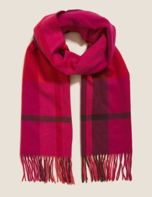 

Womens Autograph Pure Cashmere Woven Checked Scarf - Pink Mix, Pink Mix