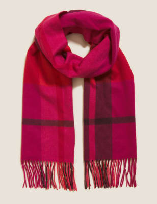 

Womens Autograph Pure Cashmere Woven Checked Scarf - Pink Mix, Pink Mix