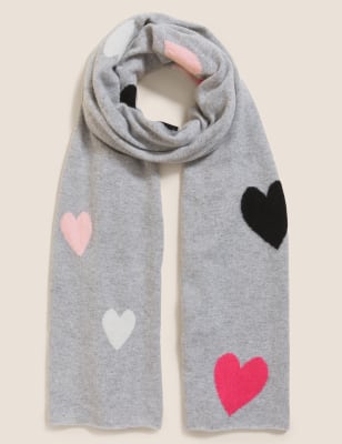 

Womens Autograph Pure Cashmere Heart Print Scarf - Grey Mix, Grey Mix