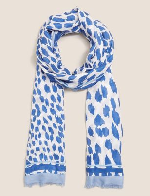 

Womens M&S Collection Animal Print Scarf with Modal - Blue Mix, Blue Mix