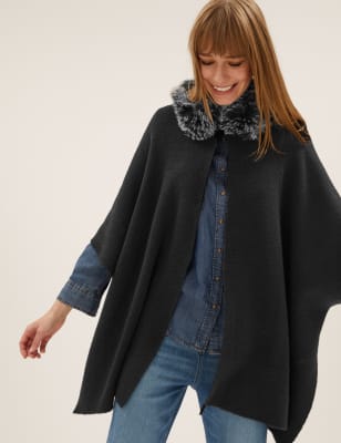 Faux fur sale hooded poncho