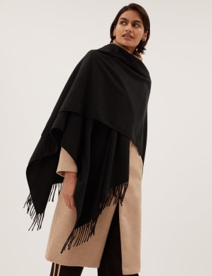 

Womens M&S Collection Gewebter Poncho mit Quasten - Black, Black