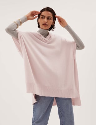 

Womens M&S Collection Hooded Poncho with Cashmere - Pink, Pink