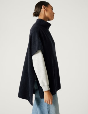 

Womens M&S Collection Knitted High Low Poncho - Navy, Navy
