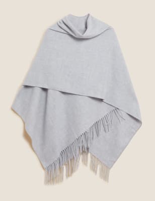 

Womens M&S Collection Gewebter Poncho mit Quasten - Grau, Grau