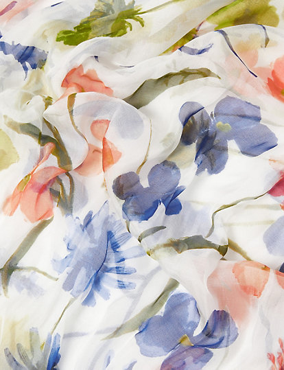 Pure Silk Floral Print Scarf