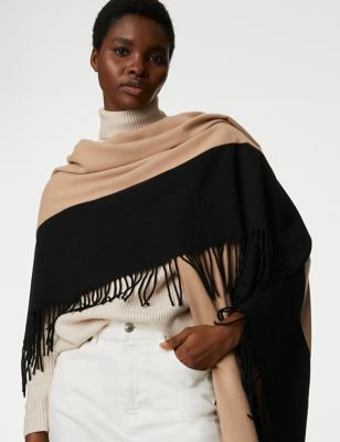 

Womens M&S Collection Woven Colour Block Tassel Poncho - Camel Mix, Camel Mix