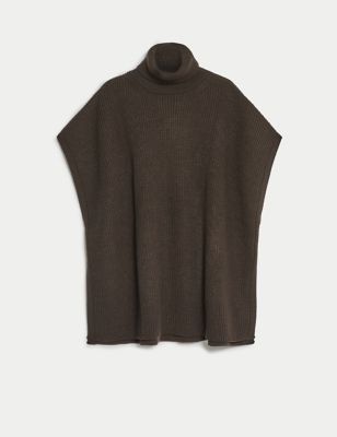 

Womens M&S Collection Knitted Chunky Funnel Neck Poncho - Chocolate, Chocolate