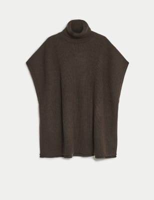 

Womens M&S Collection Gestreifter Strick-Poncho mit Stehkragen - Schokolade, Schokolade