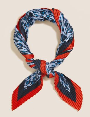 

Womens M&S Collection Printed Pleated Scarf - Blue Mix, Blue Mix