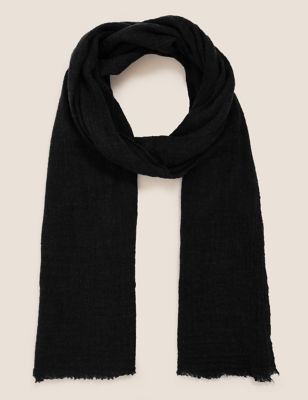 Womens M&S Collection Woven Textured Large Shawl with Wool - Black, Black