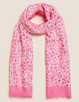 

Womens M&S Collection Printed Scarf With Modal - Pink Mix, Pink Mix