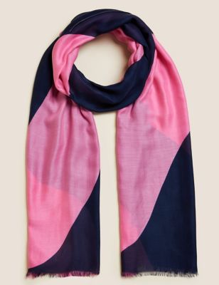 

Womens M&S Collection Printed Scarf With Modal - Navy Mix, Navy Mix