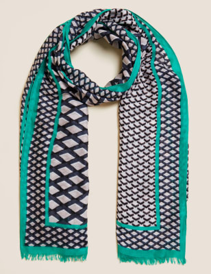 

Womens M&S Collection Printed Scarf With Modal - Green Mix, Green Mix