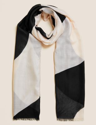 

Womens M&S Collection Printed Scarf With Modal - Black Mix, Black Mix