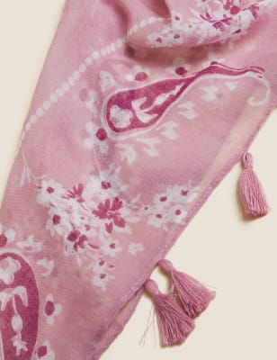 

Womens M&S Collection Floral Tassel Scarf - Pink, Pink