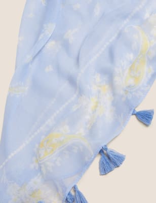 

Womens M&S Collection Quastenschal mit Blumenmuster - Pastellblau, Pastellblau