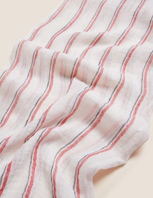 Womens M&S Collection Pure Linen Striped Scarf - Cream Mix