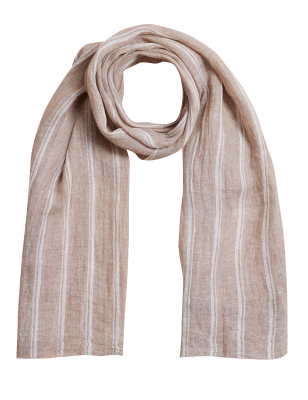 

Womens M&S Collection Pure Linen Striped Scarf - Natural, Natural
