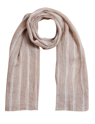 Womens M&S Collection Pure Linen Striped Scarf - Natural