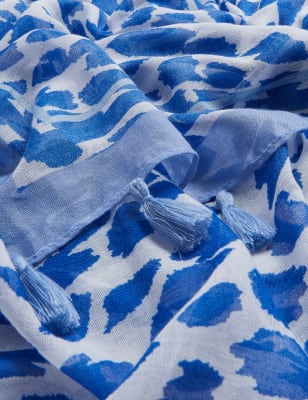 Womens M&S Collection Animal Tassel Scarf - Blue Mix