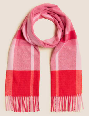 

Womens M&S Collection Checked Tassel Scarf - Pink Mix, Pink Mix