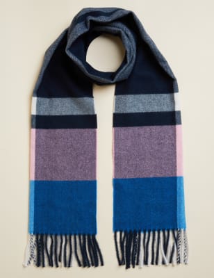 

Womens M&S Collection Checked Tassel Scarf - Navy Mix, Navy Mix