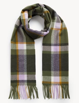 

Womens M&S Collection Checked Tassel Scarf - Green Mix, Green Mix