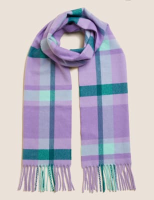 

Womens M&S Collection Checked Tassel Scarf - Lavender Mix, Lavender Mix