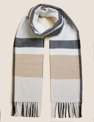 

Womens M&S Collection Checked Tassel Scarf - Black Mix, Black Mix