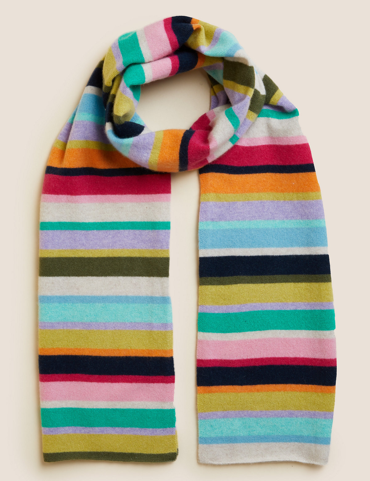 Pure Cashmere Knitted Striped Scarf