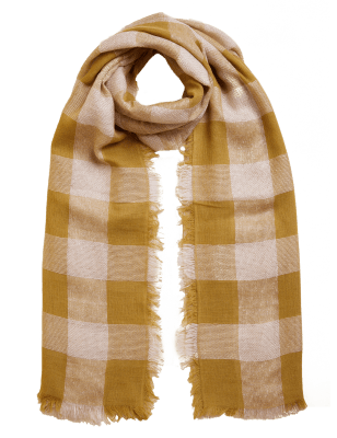 

Womens M&S Collection Checked Fringed Scarf with Wool - Ochre, Ochre