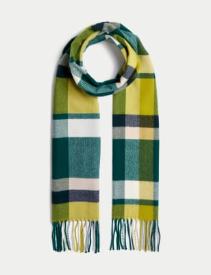 

Womens M&S Collection Woven Checked Tassel Scarf - Green Mix, Green Mix