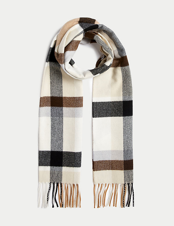 Woven Checked Tassel Scarf - US