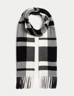 

M&S Collection Bufanda con borlas de cuadros tejidaWomens - Mezcla De Tonos Negros, Mezcla De Tonos Negros