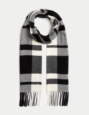 

Womens M&S Collection Woven Checked Tassel Scarf - Black Mix, Black Mix