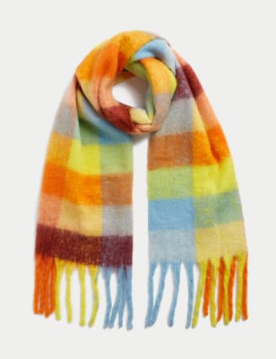 

Womens M&S Collection Brushed Fringed Scarf - Orange Mix, Orange Mix