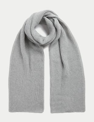 Unisex Short Ribbed Cashmere Scarf Flannel Grey