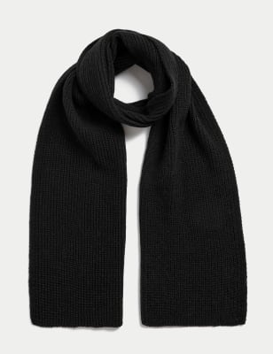 

Womens M&S Collection Knitted Ribbed Scarf - Black, Black