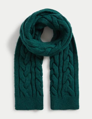 

Womens M&S Collection Cable Knit Scarf - Green, Green