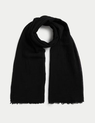 

Womens M&S Collection Linen Blend Textured Scarf - Black, Black
