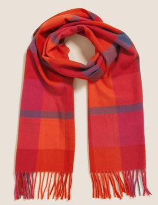 

Womens M&S Collection Woven Checked Tassel Scarf - Red Mix, Red Mix